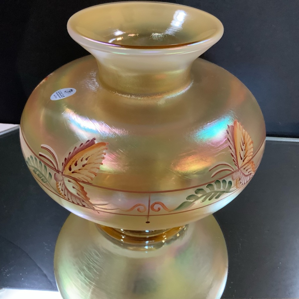Fenton Millennium Vase Circular 6 1/2 Signed Nancy Fenton Butterflies NOS